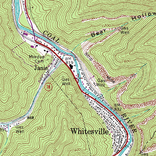 Topographic Map of Whitesville Public Library, WV