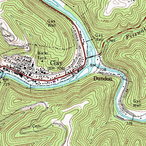 Topographic Map of Clay County Public Library, WV