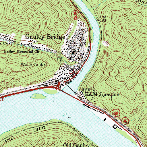 Topographic Map of Gauley Bridge Public Library, WV