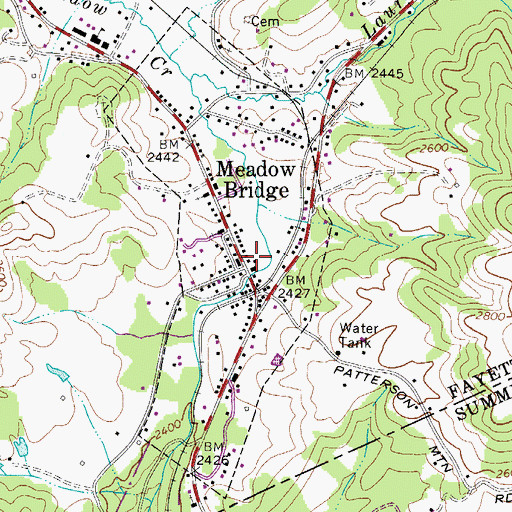 Topographic Map of Meadow Bridge Public Library, WV