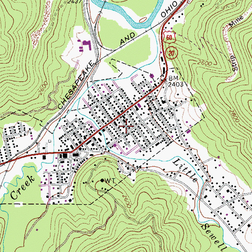Topographic Map of Rainelle Public Library, WV