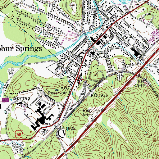 Topographic Map of White Sulpher Springs Public Library, WV
