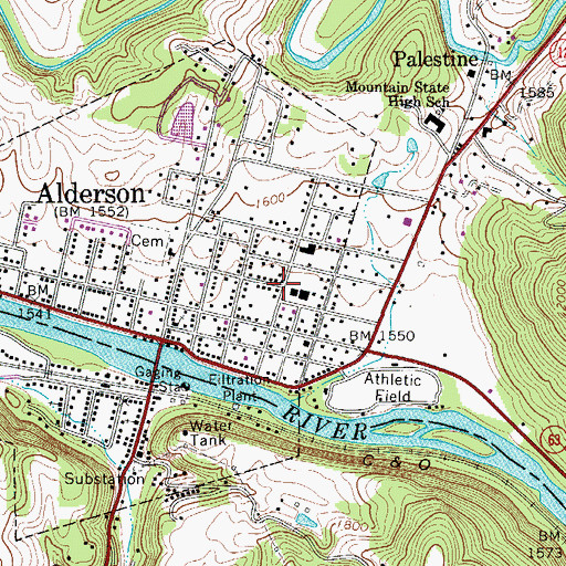 Topographic Map of Alderson Public Library, WV