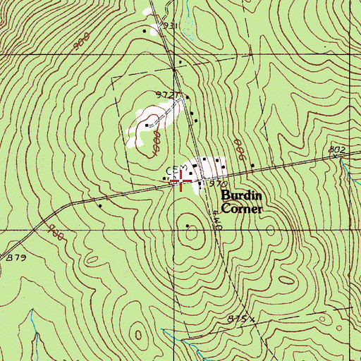 Topographic Map of Burdins Corner Cemetery, ME