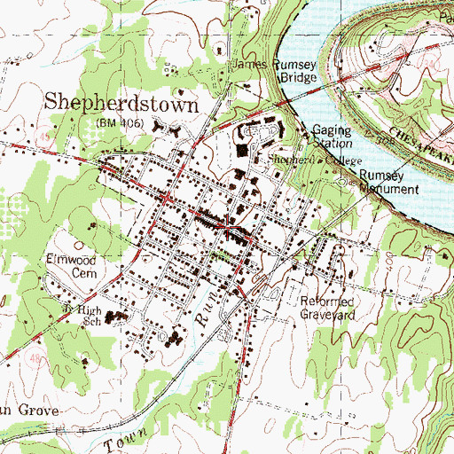 Topographic Map of Shepherdstown Public Library, WV
