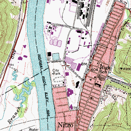 Topographic Map of Nitro Public Library, WV