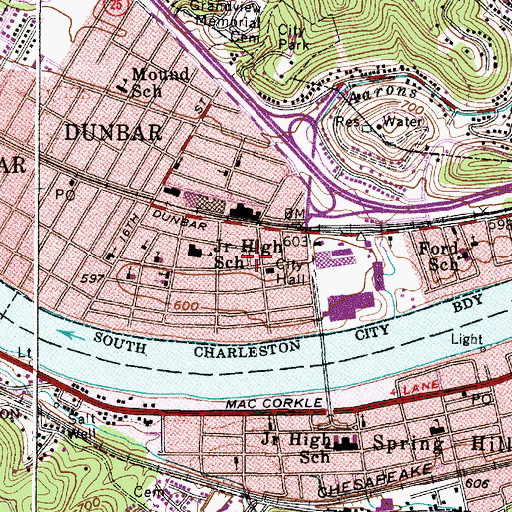 Topographic Map of Dunbar Public Library, WV