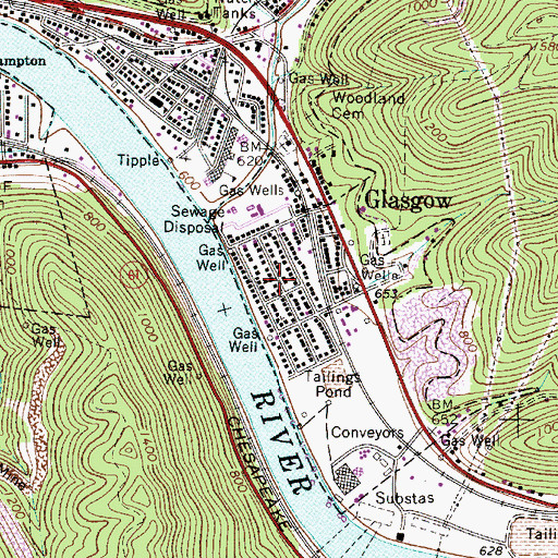 Topographic Map of Glasgow Public Library, WV