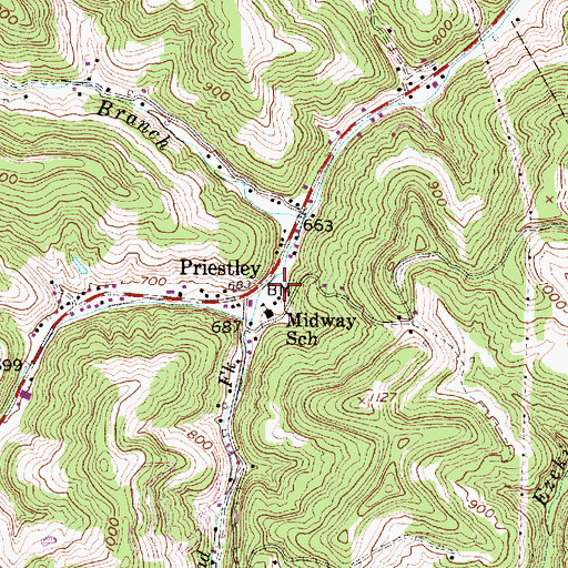 Topographic Map of Alum Creek Public Library, WV