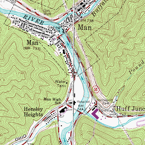 Topographic Map of Buffalo Creek Memorial Public Library, WV
