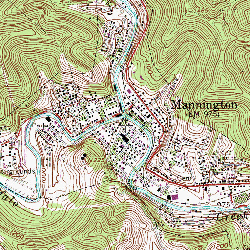 Topographic Map of Mannington Public Library, WV