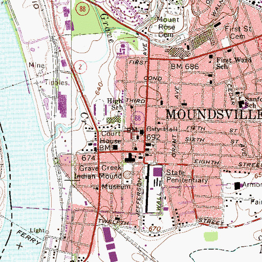 Topographic Map of Moundsville-Marshall County Public Library, WV