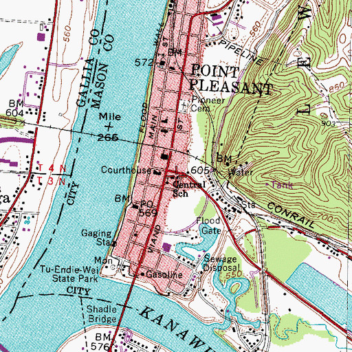 Topographic Map of Mason County Public Library, WV