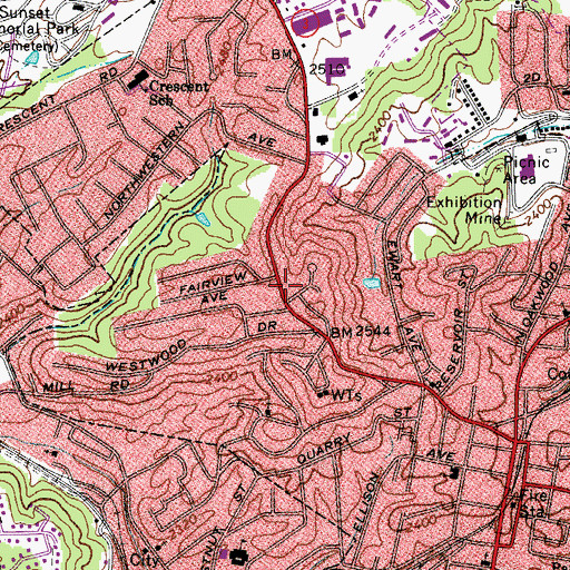 Topographic Map of Beckley Raleigh Convention & Visitors Bureau, WV