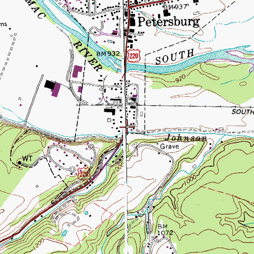 Topographic Map of Grant County Convention and Visitors Bureau, WV