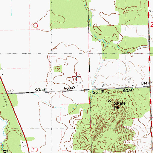 Topographic Map of Brune Farms, WI
