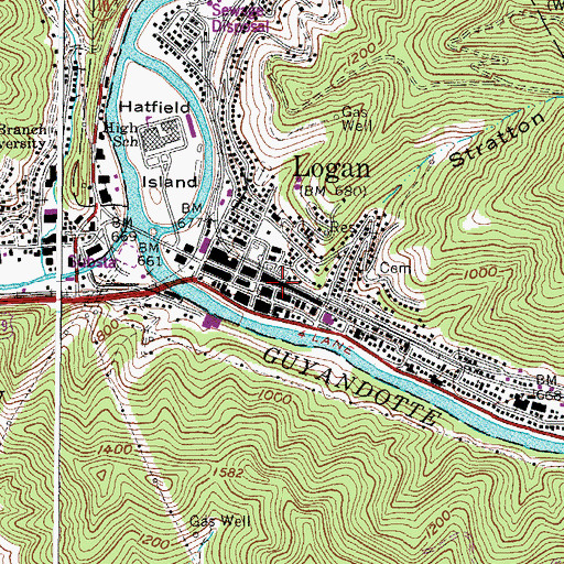 Topographic Map of Hatfield-McCoy Convention and Visitors Bureau, WV