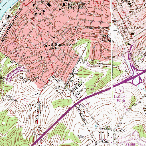 Topographic Map of Convention & Visitors Bureau of Marion County, WV