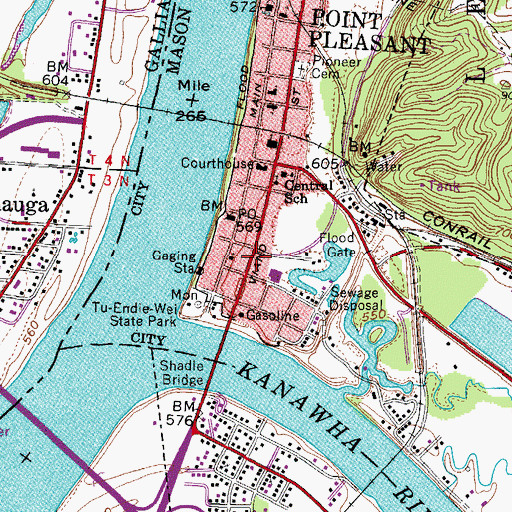 Topographic Map of Mason County Convention and Visitors Bureau, WV