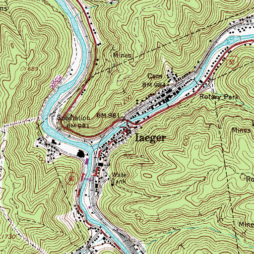Topographic Map of Iaeger Public Library, WV