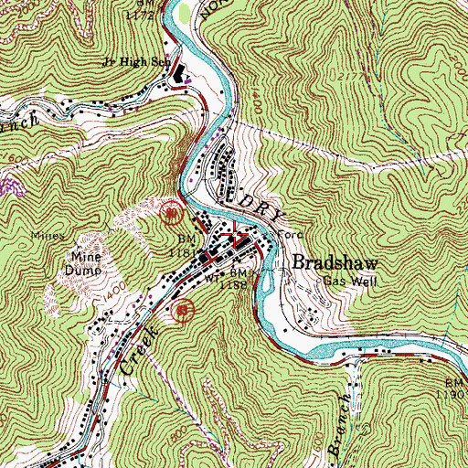 Topographic Map of Bradshaw Public Library, WV
