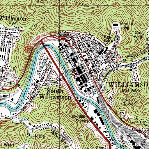 Topographic Map of Williamson Public Library, WV