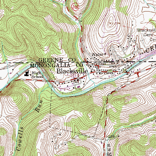 Topographic Map of Clay Batelle Public Library, WV