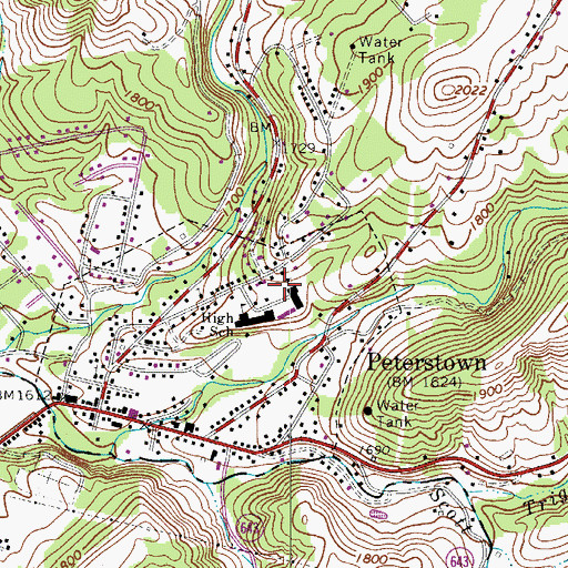 Topographic Map of Peterstown Public Library, WV