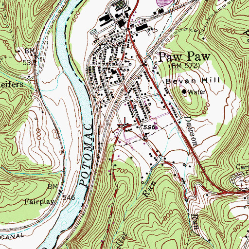 Topographic Map of Paw Paw Public Library, WV