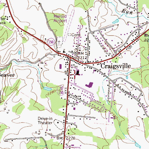 Topographic Map of Craigsville Public Library, WV