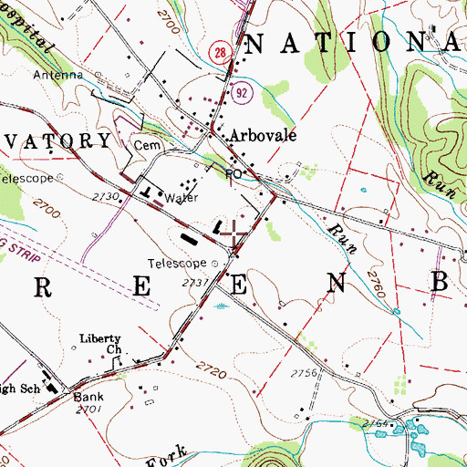 Topographic Map of Green Bank Public Library, WV