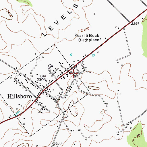 Topographic Map of Hillsboro Public Library, WV