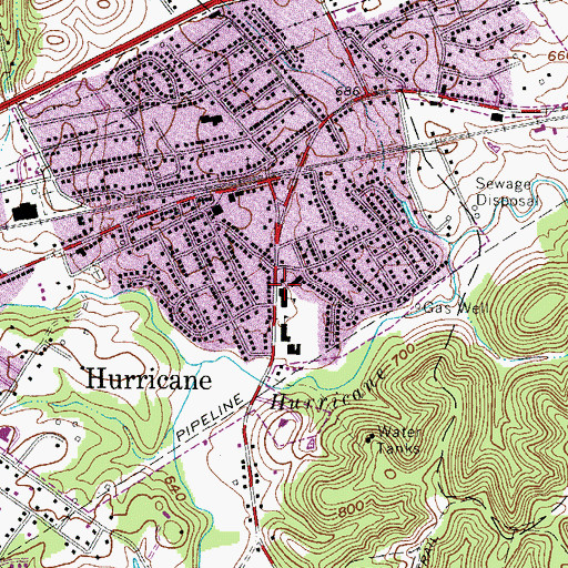 Topographic Map of Hurricane Public Library, WV