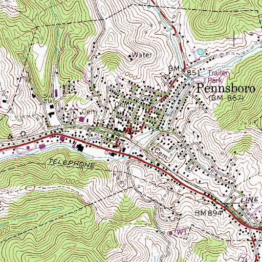 Topographic Map of Pennsboro Public Library, WV