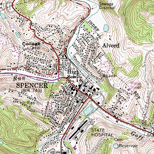 Topographic Map of Roane County Public Library, WV