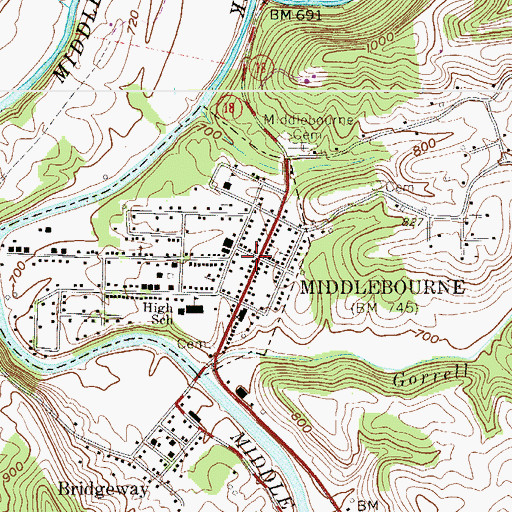 Topographic Map of Tyler County Public Library, WV