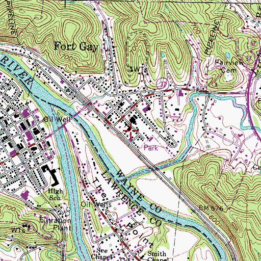 Topographic Map of Fort Gay Public Library, WV