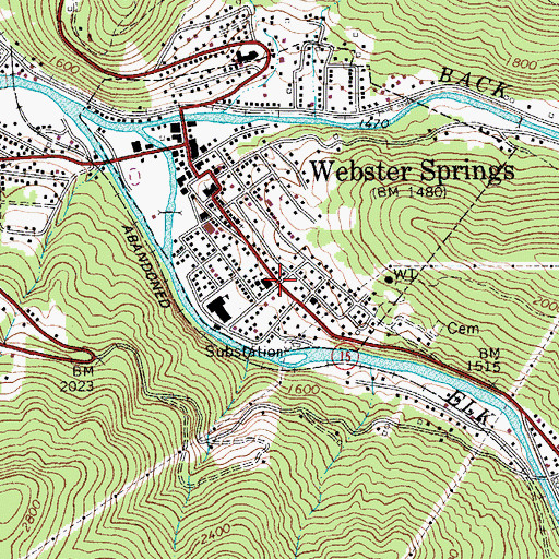 Topographic Map of Webster - Addison Public Library, WV