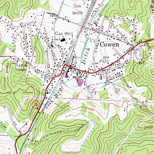 Topographic Map of Cowen Public Library, WV