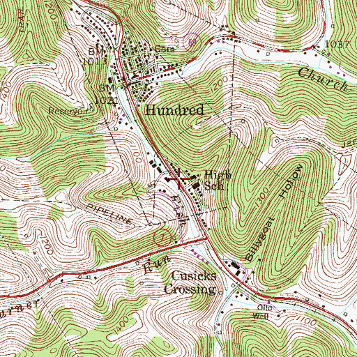 Topographic Map of Hundred Public Library, WV