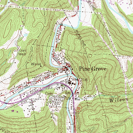 Topographic Map of Pine Grove Public Library, WV