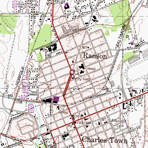 Topographic Map of Ranson Convention and Visitors Bureau, WV