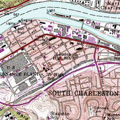 Topographic Map of South Charleston Convention & Visitors Bureau, WV