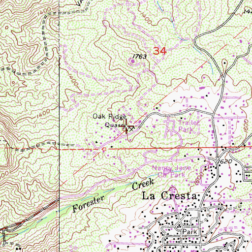Topographic Map of Oak Ridge Quarry, CA