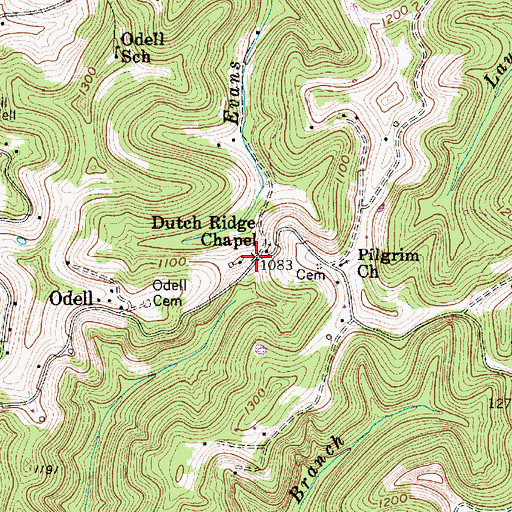 Topographic Map of Dutch Ridge Chapel Cemetery, WV