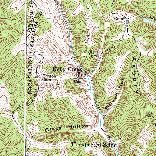 Topographic Map of Kelly Creek Church Cemetery, WV