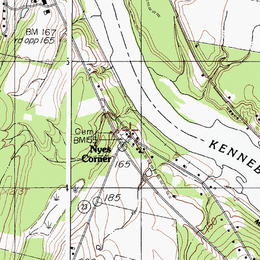Topographic Map of Nyes Corner Cemetery, ME