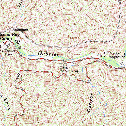 Topographic Map of Oaks Picnic Area, CA