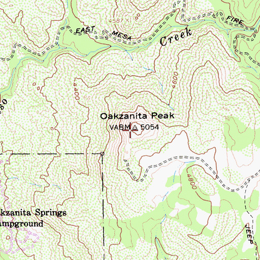 Topographic Map of Oakzanita Peak, CA
