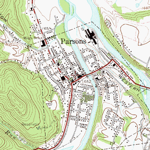 Topographic Map of Parsons Police Department, WV